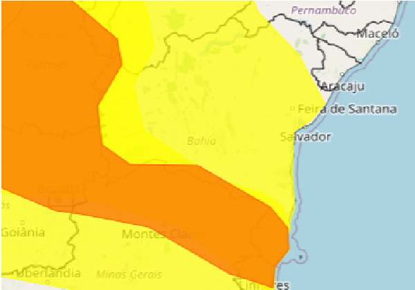 Bahia tem alertas de risco para acumulados de chuva